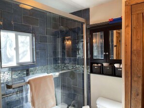 Douche, séchoir à cheveux, serviettes fournies