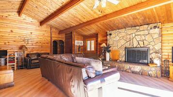 Smart TV, fireplace, DVD player, books