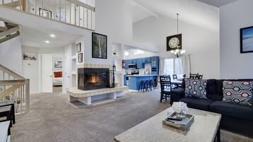 TV, fireplace, table football