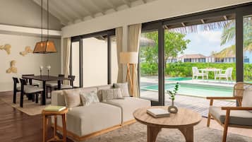 Villa, 2 Bedrooms, Beachfront | Free minibar items, in-room safe, desk, laptop workspace