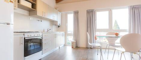 Fridge, microwave, oven, coffee/tea maker