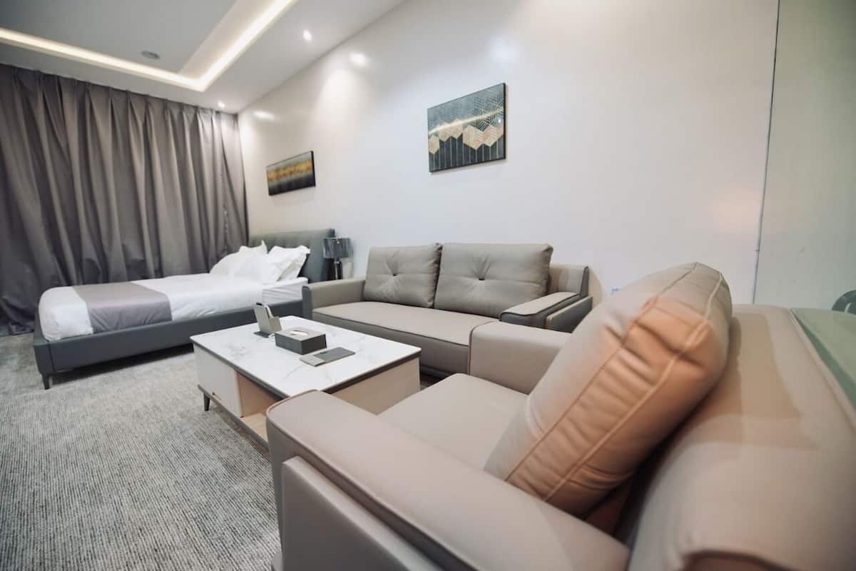65-inch flat-screen TV with satellite channels