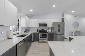 Fridge, microwave, oven, dishwasher