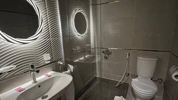 Shower, shampoo, toilet paper