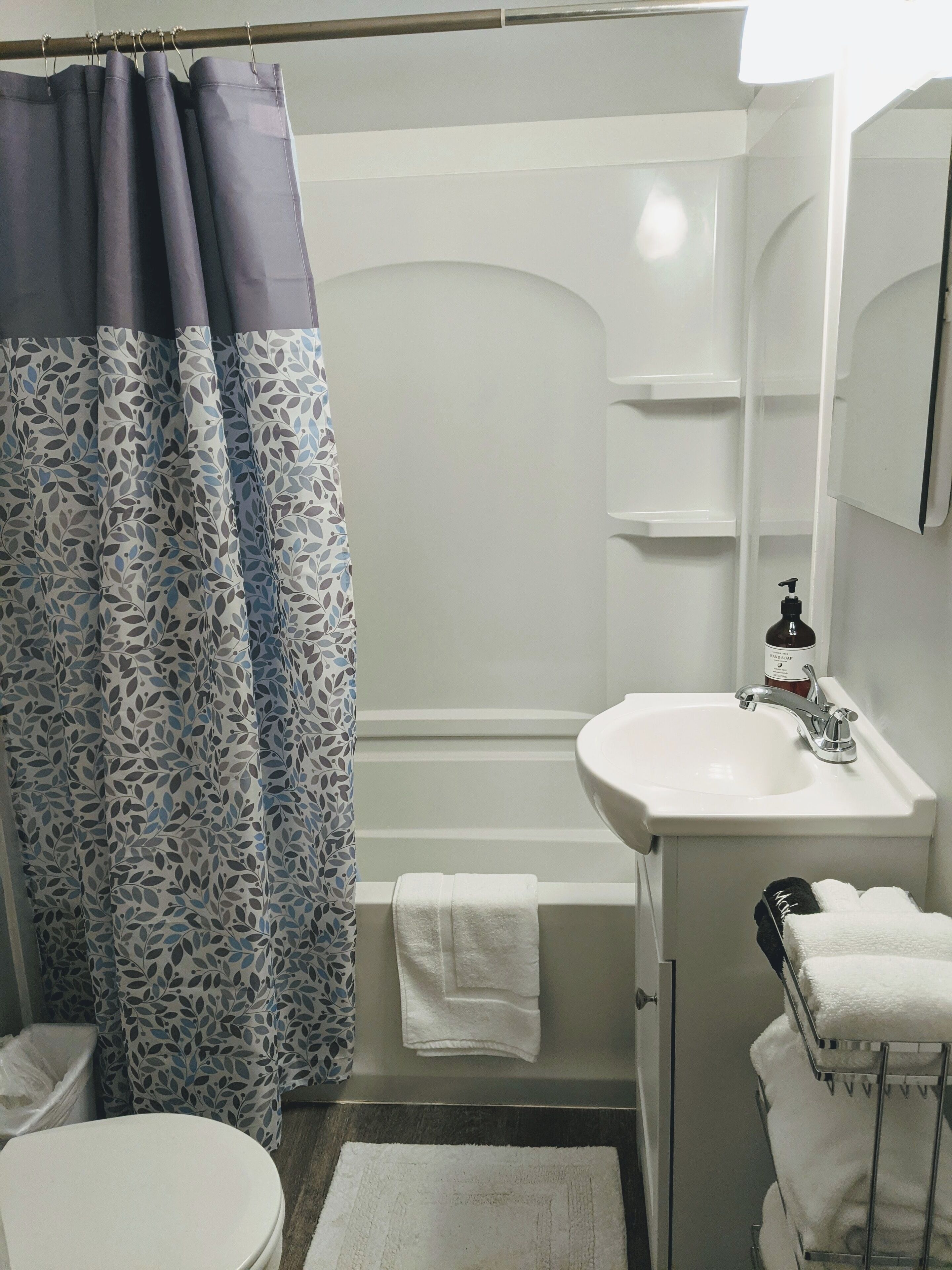 Secador de cabelo, toalhas de banho, sabonete, papel higiênico