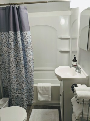 Sèche-cheveux, serviettes fournies, savon, papier toilette