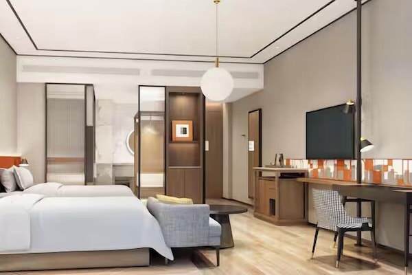 In-room safe, desk, laptop workspace, blackout drapes