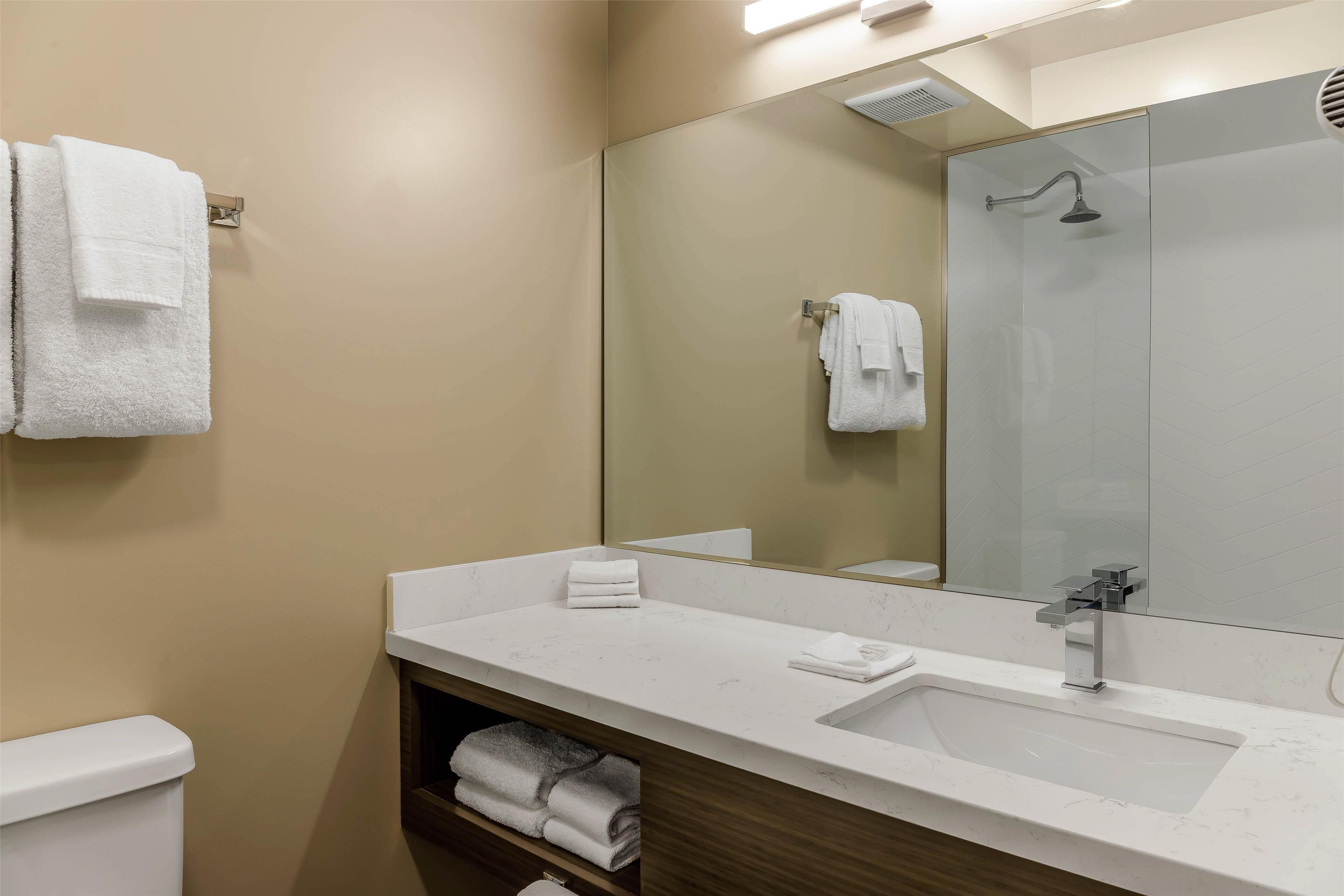 Towels, soap, shampoo, toilet paper
