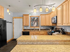 Fridge, microwave, oven, stovetop - Prospector 2036 A | Private Hot Tub | Spacious Primary Suite | Full Kitchen | Near Skiing (Park City)