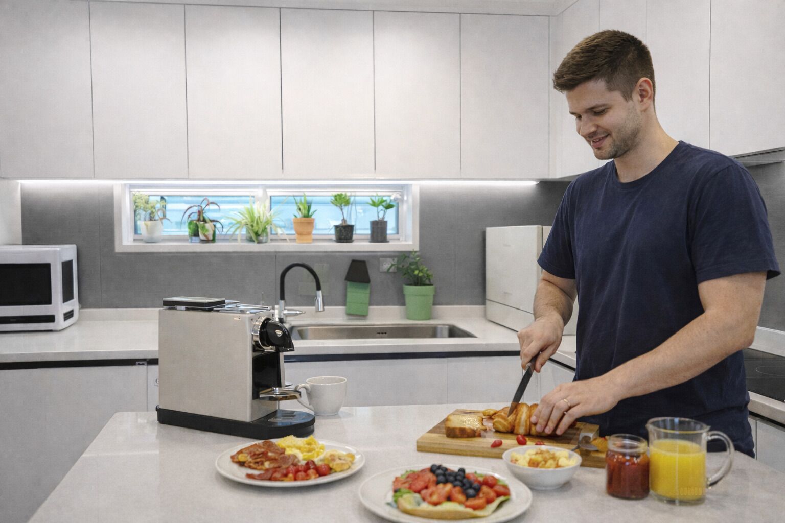 Fridge, microwave, oven, dishwasher