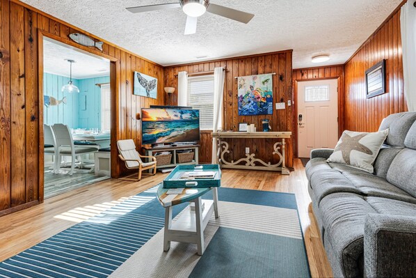 Smart TV, DVD player, books, computer monitors