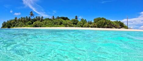 On the beach, white sand