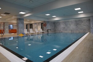 Indoor pool, open 10:00 AM to 9:00 PM, free pool cabanas, pool loungers