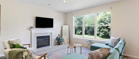 TV, fireplace