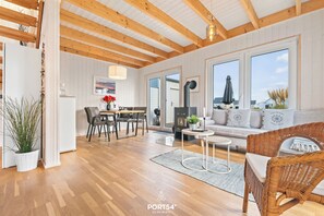 Een televisie, een open haard en een filmbibliotheek