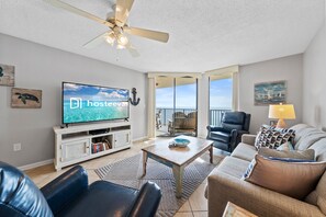 Signature Condo, 2 Bedrooms, Kitchen, Beach View | Living room | 65-inch Smart TV with cable channels - Phoenix V 910 (Orange Beach)