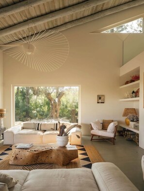 Fireplace, books, stereo