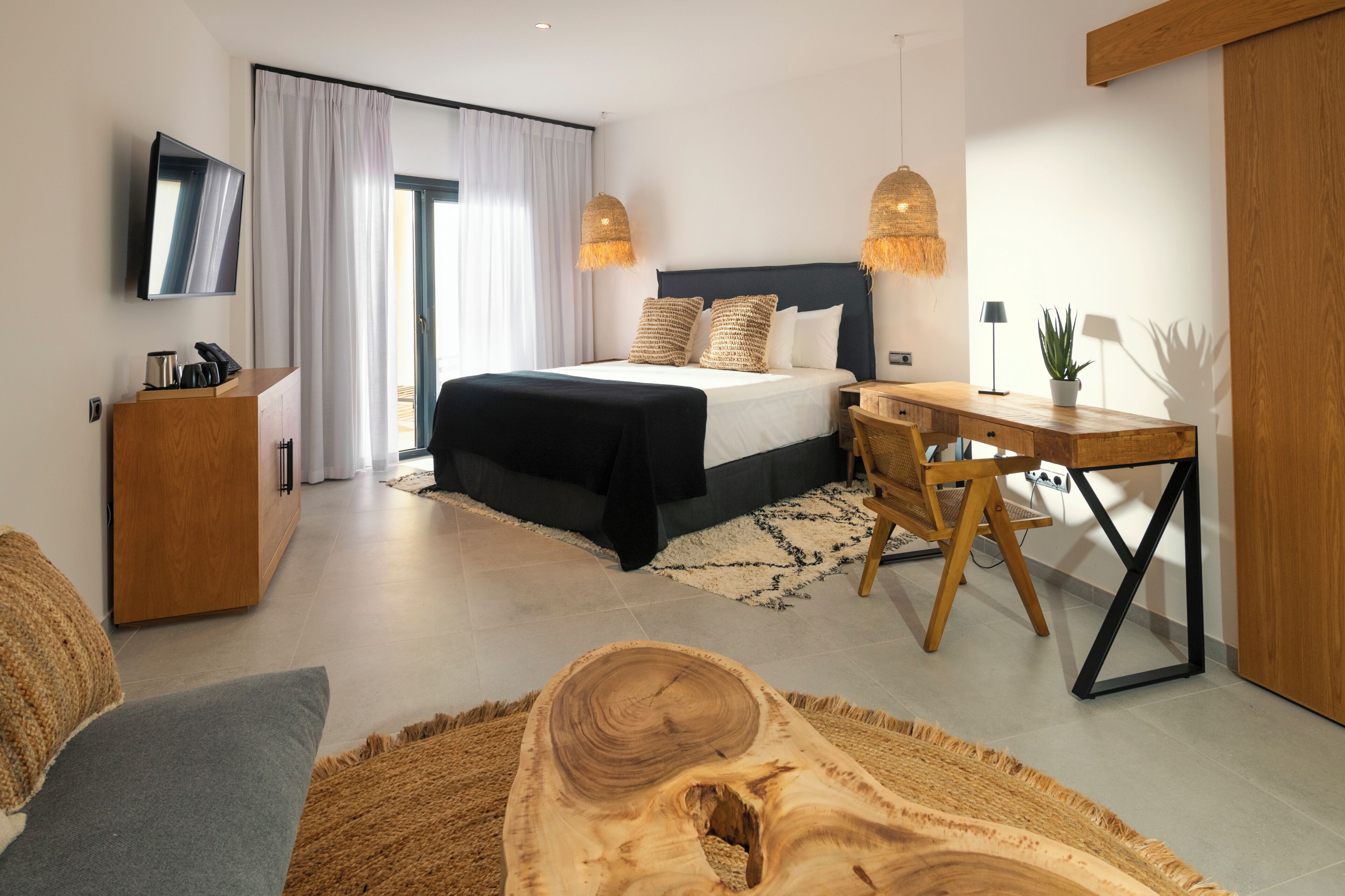 Deluxe Double Room, Partial Sea View | In-room safe, desk, laptop workspace, iron/ironing board