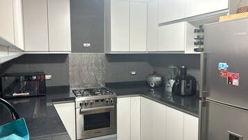 Kühlschrank, Mikrowelle, Herdplatte, Geschirrspüler