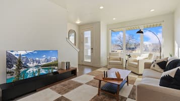 Townhome, Multiple Beds, Patio, Mountain View (908 Jerome St. (Unit 2)) | Living area | 55-inch flat-screen TV with digital channels, fireplace