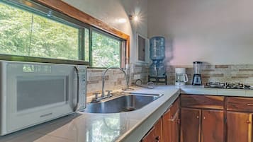 Appartement Deluxe, vue jardin | Cuisine privée | Micro-ondes, four, plaque de cuisson
