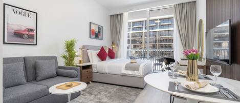 奢華公寓, 城市景 | 房內夾萬、嬰兒床 (收費)、免費 Wi-Fi、床單