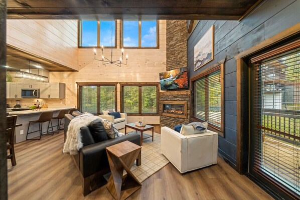 Smart TV, fireplace, video games, stereo