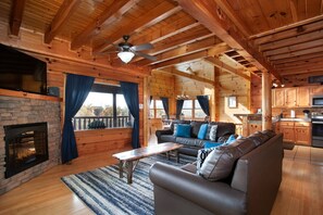 Smart TV, fireplace, table football