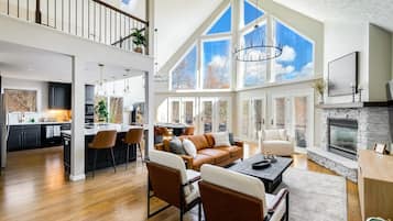 Smart TV, fireplace, foosball, table tennis