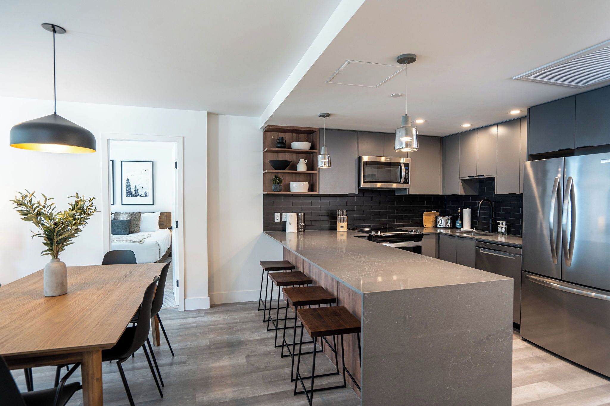 Premium Condo, Balcony, Mountain View | Private kitchen | Full-sized fridge, microwave, oven, stovetop