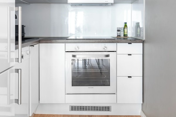 Comfort Apartment, City View | Private kitchen | Full-size fridge, microwave, oven, stovetop