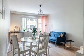 Comfort Apartment, City View | Living area | 46-inch Smart TV with cable channels - Charming 1BR City Apartment in Lahti (Lahti)