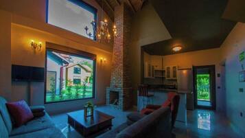 Smart TV, fireplace, printers