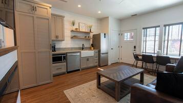 Fridge, microwave, dishwasher, coffee/tea maker