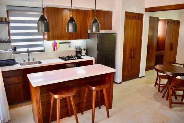 Private kitchen - 1-bedroom Penthouse with AC, and Wi-Fi in Zihuatanejo. 4 min La Madera Beach. (Zihuatanejo)