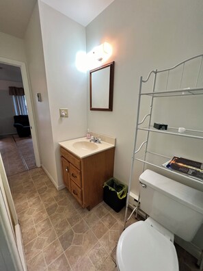 Shower, towels, soap, toilet paper