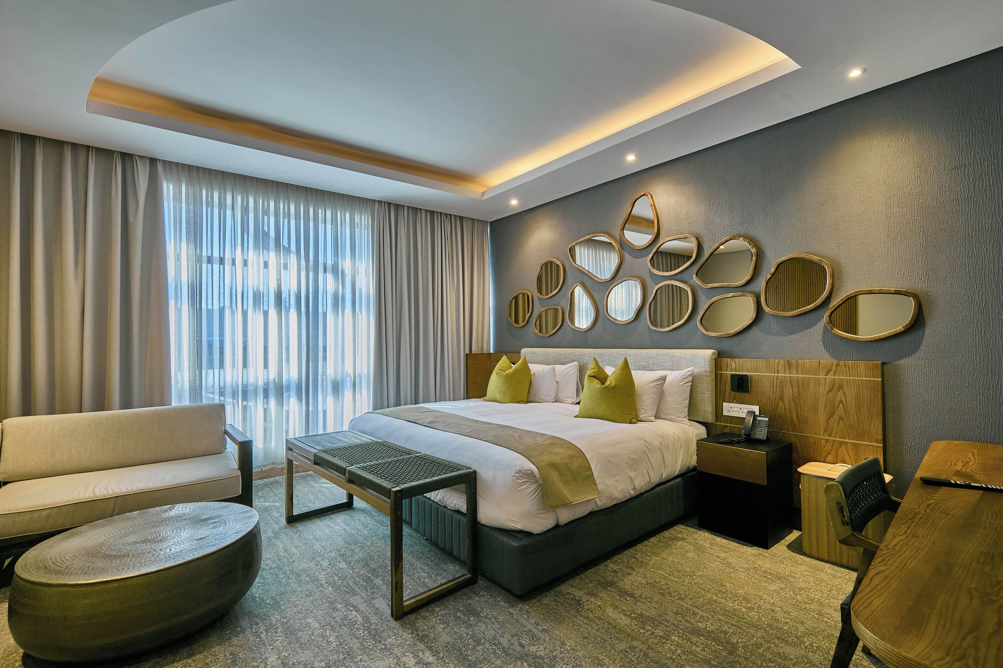 In-room safe, desk, laptop workspace, blackout curtains