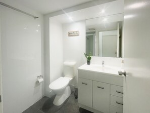 Regadera, secadora de cabello, toallas 