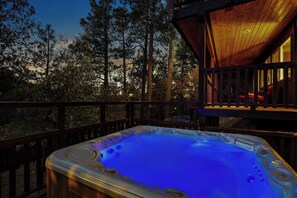 Terrace/patio - Angels View Chalet: Spectacular 6 Bedroom Luxury Cabin w/ Incredible Amenities! PET FRIENDLY! HOT TUB! EV Charger! Amazing Game Room w/ Pool Table! Foosball Table! Peaceful Mountain Setting & Sprawling Open Floor Plan! (Big Bear City)