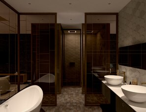 Douche, articles de toilette gratuits, sèche-cheveux