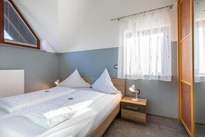 1 chambre, bureau, fer et planche à repasser, lit parapluie