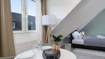 1 bedroom, desk, iron/ironing board, travel cot