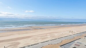 A beach with a paved walkway and a view of the ocean. - Seaview Apartment on the Beach - Free Parking (Ostend)