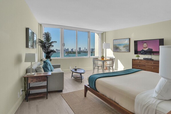 1 bedroom, desk, iron/ironing board, travel cot