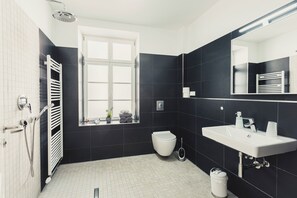 Senior Apartment, 2 Twin Beds, Non Smoking, Ground Floor | Bathroom | Shower, hair dryer, towels, soap