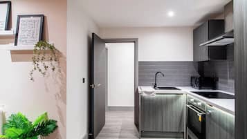 Apartment | Private kitchen | Fridge, microwave, oven, stovetop