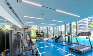 Fitness facility - Chic studio  apartment with AC, fitness room in wonderful Sohba Hartland Dubai (Wilton Park Residences Sobha Hartland,)