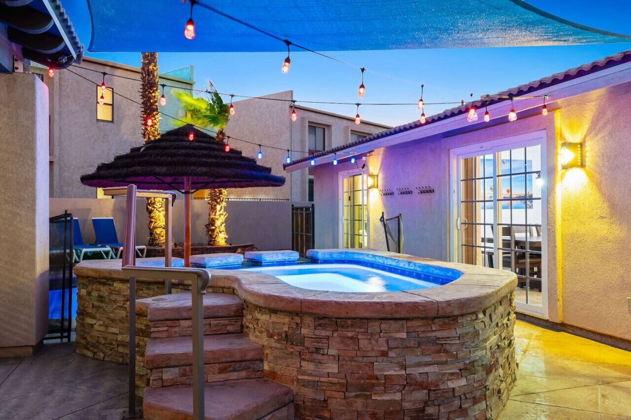 Relax poolside at night in your private retreat.