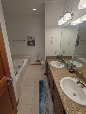 Jetted tub, hair dryer, soap