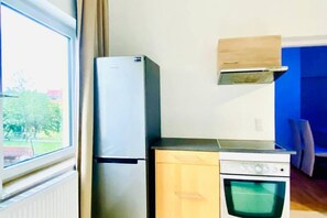 Fridge, oven, stovetop, cookware/dishes/utensils